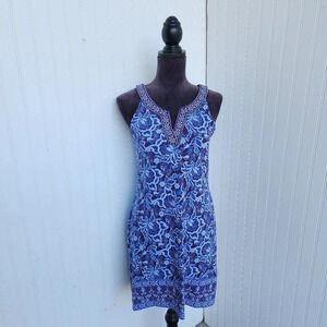 Magnolia Grace Dress Alhambra Embroidered Trim Knit Dress Sporty Beach Indigo S